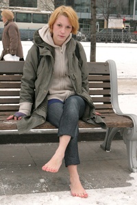 Permanent Link to City Feet – Alisa – 2011 03 27 Crazy barefoot girl in snowy streets